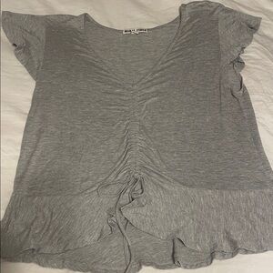 Blu Pepper Light Gray Ruched Short Sleeve Top